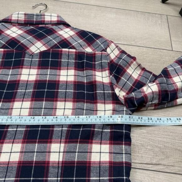 Jachs Girlfriend Sherpa Lined Flannel Shirt Overshirt Plaid Red Navy White Sz L - Picture 9 of 10